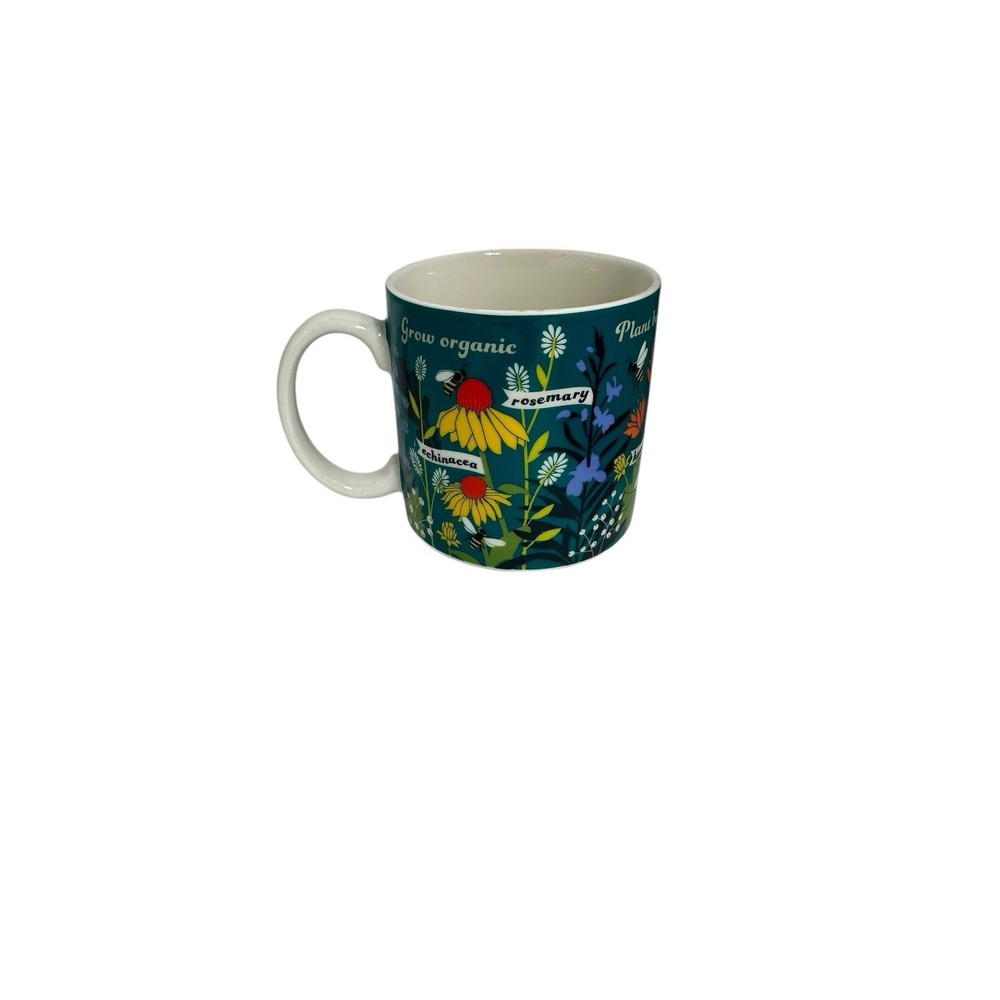ginger fox‎ NEW coffee mug standard size BE KIND FLOWERS FLORAL PLANTS BEES